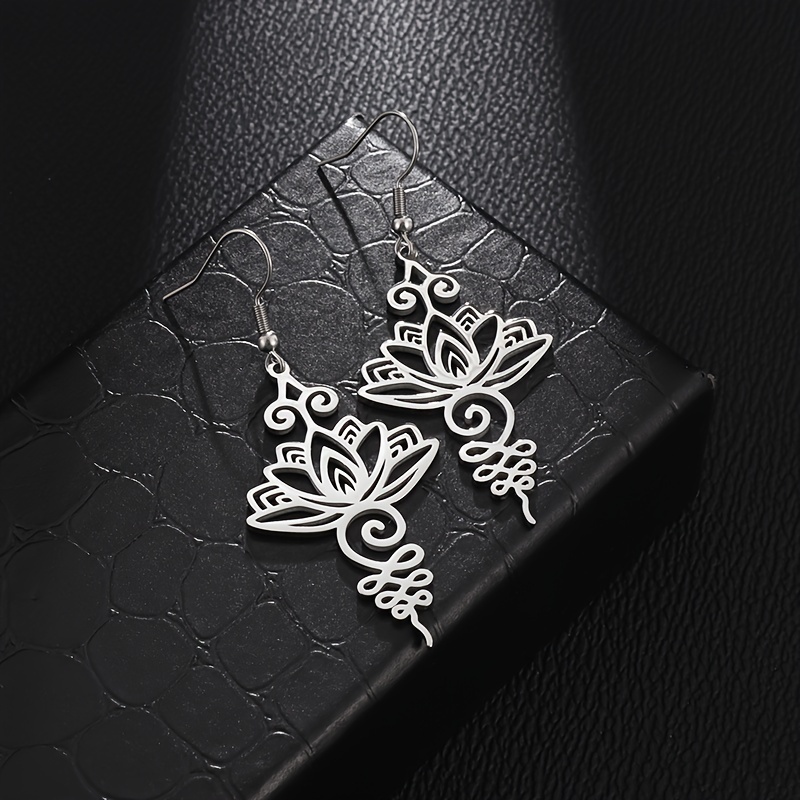 Lotus Pattern Stainless Steel Women's Earrings for Jewelry Parties